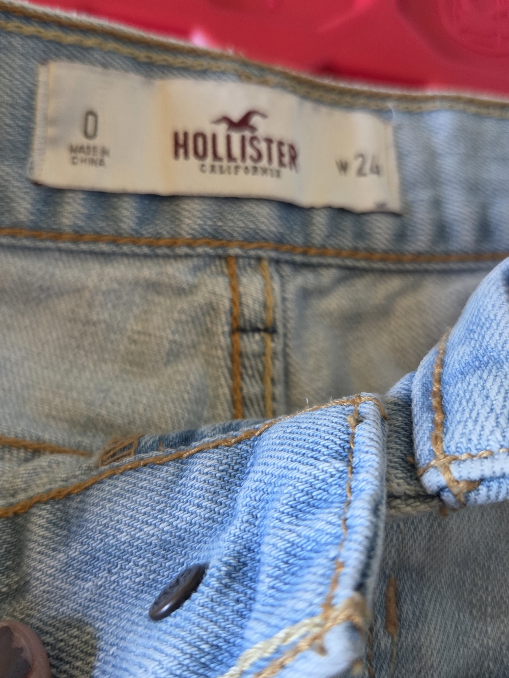 Hollister Light Blue Distressed Denim Jean Shorts with Striped Pocket Lining - Picture 5 of 5